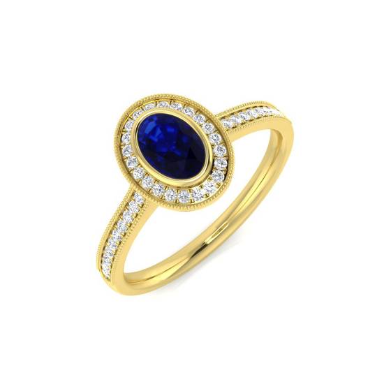 Oval Cut Blue Sapphire Gemstone Bezel Set Ring