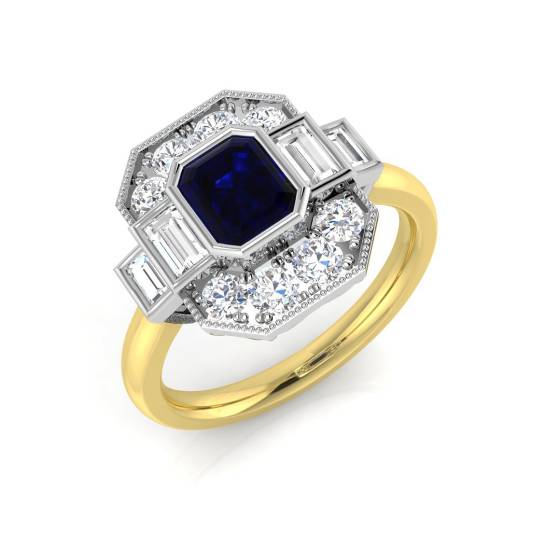 Emerald Cut Blue Sapphire Gemstone Bezel Set Ring