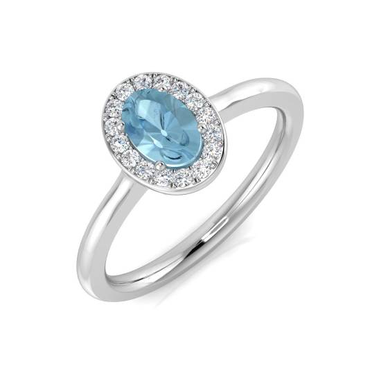 0.50ct VS/E-F Oval cut Aquamarine Gemstone Ring in 18k White Gold