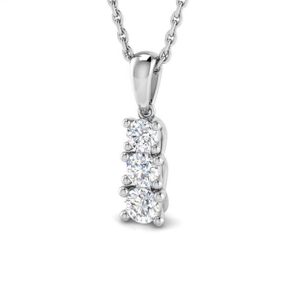 0.26ct VS/E-F Round cut Natural Diamond Trilogy Pendant in 18k White Gold
