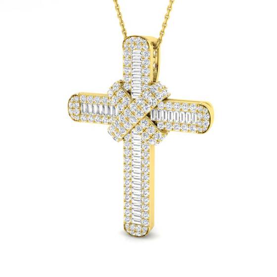 2.10ct VS/E-F Round cut Natural Diamond Cross Pendant in 18k Yellow Gold