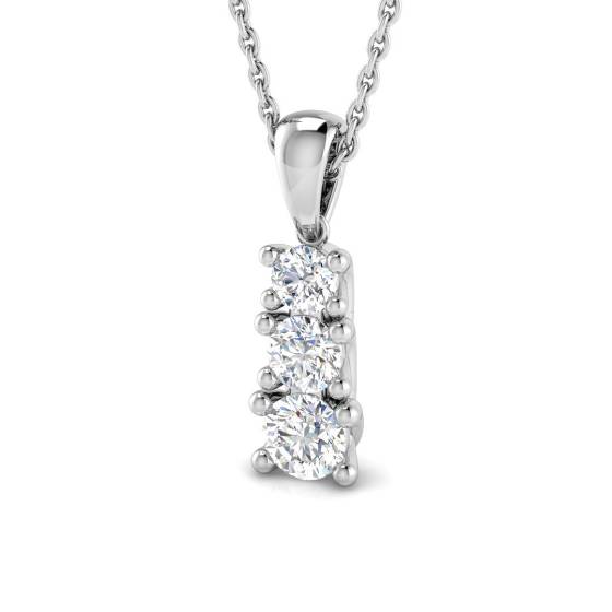 0.84ct VS/E-F Round cut Natural Diamond Trilogy Pendant in 18k White Gold