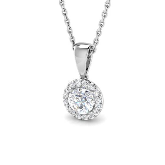 0.46ct SI1/F Round cut Natural Diamonds Halo Pendant