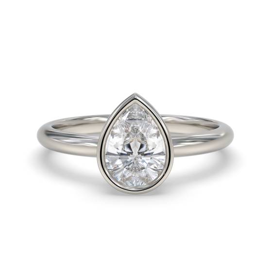 Pear Bezel Set Solitaire Engagement Ring