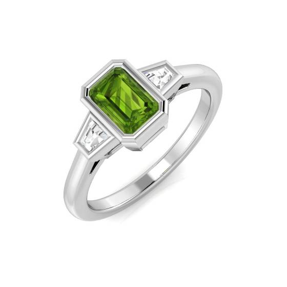 Emerald Cut Peridot Gemstone Bezel Set Ring