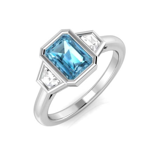 Emerald Cut Blue Topaz Gemstone Bezel Set Ring