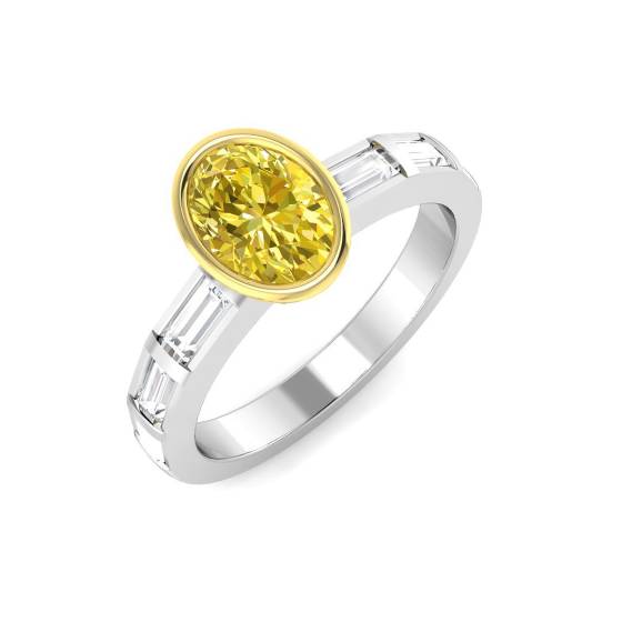Oval Yellow Diamond Bezel Set Shoulder Set Ring