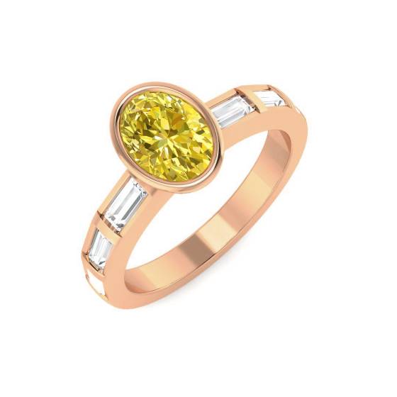 Oval Yellow Diamond Bezel Set Shoulder Set Ring