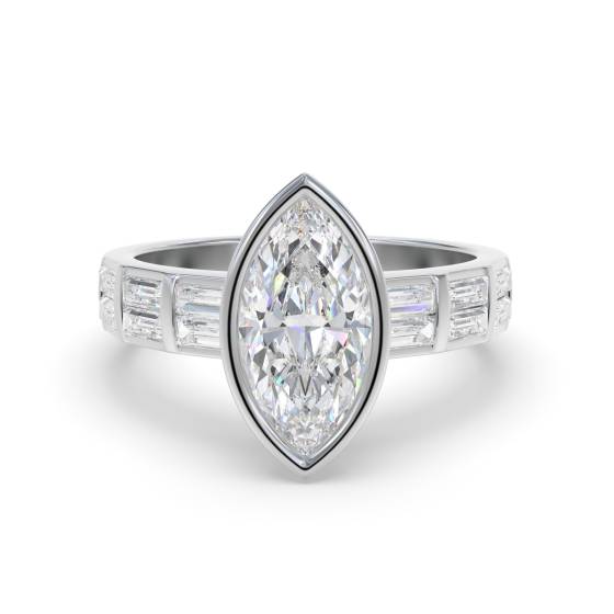 Marquise and Baguette Bezel Set Engagement Ring