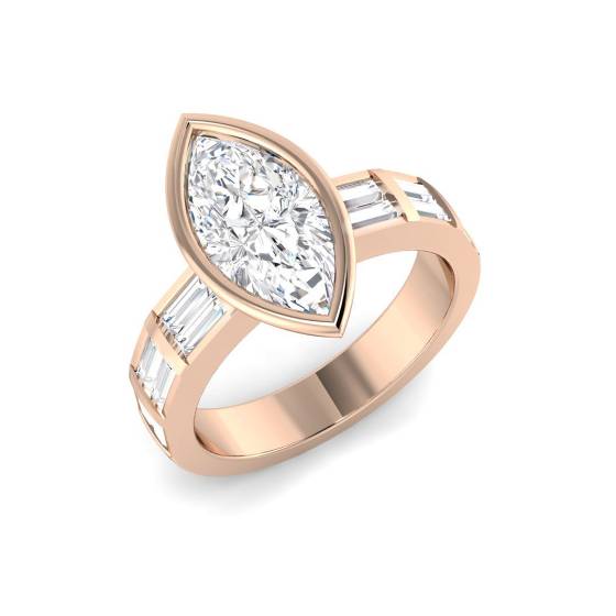 Marquise and Baguette Bezel Set Engagement Ring