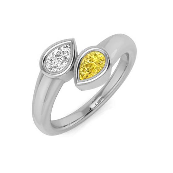 2 Stone Toi Et Moi Pear Yellow Diamond Bezel Set Ring