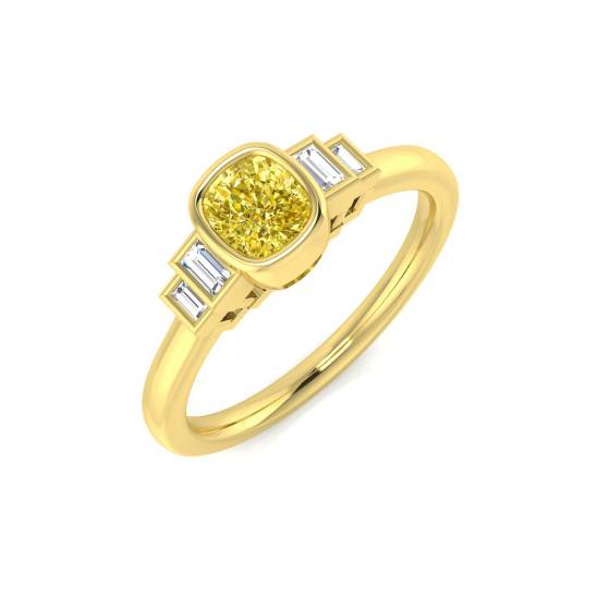 Cushion Cut Yellow Diamond Bezel Set Ring