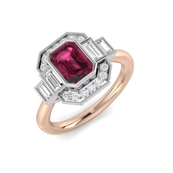 Emerald Cut Tourmaline Gemstone Bezel Set Ring