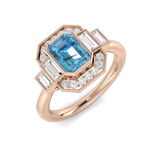 Emerald Cut Blue Topaz Gemstone Bezel Set Ring