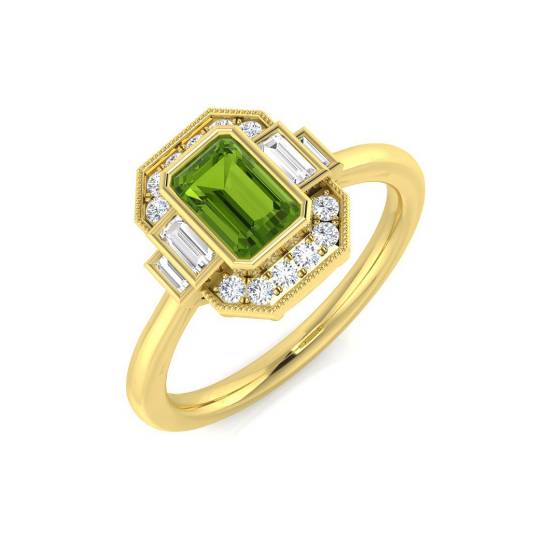 Emerald Cut Peridot Gemstone Bezel Set Ring