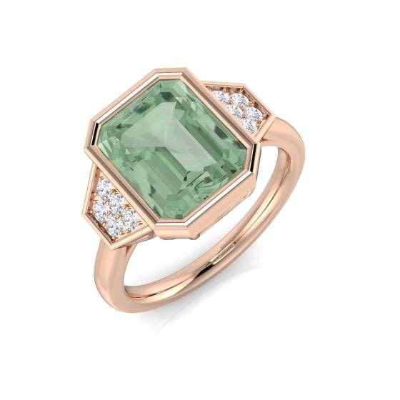 Emerald Cut Green Amethyst Gemstone Bezel Set Ring