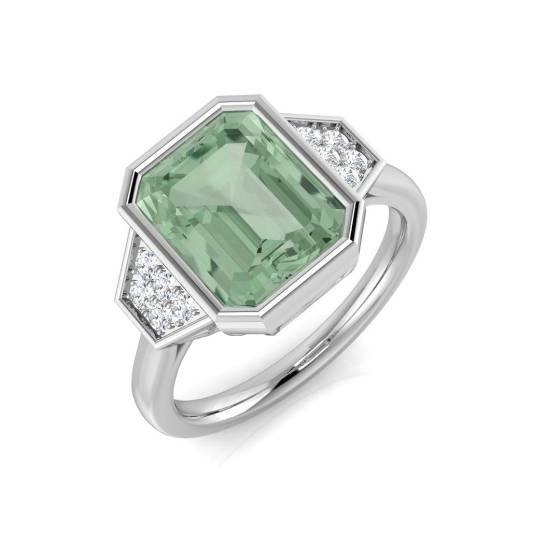 Emerald Cut Green Amethyst Gemstone Bezel Set Ring