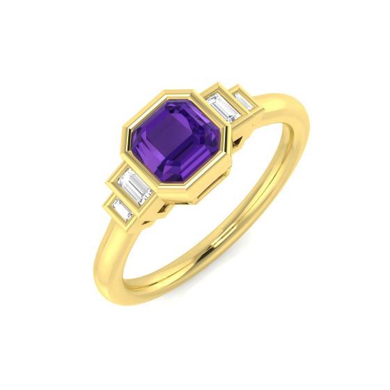 Cushion Cut Amethyst Gemstone Bezel Set Ring