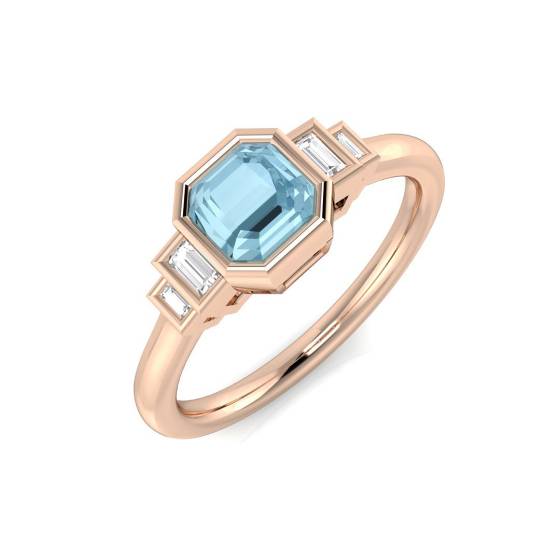 Cushion Cut Aquamarine Gemstone Bezel Set Ring