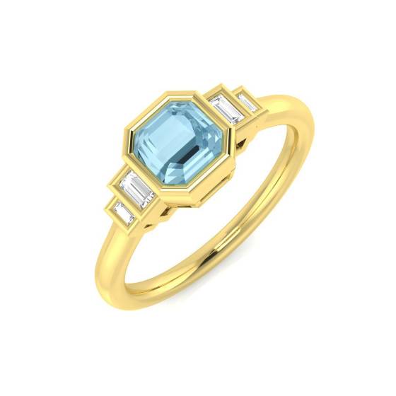 Cushion Cut Aquamarine Gemstone Bezel Set Ring