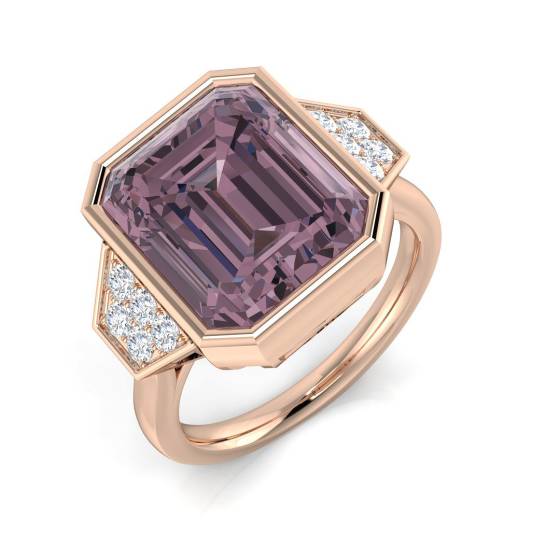 Emerald Cut Amethyst Gemstone Bezel Set Ring