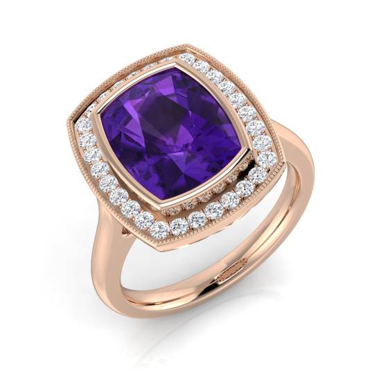 Cushion Cut Amethyst Gemstone Bezel Set Ring