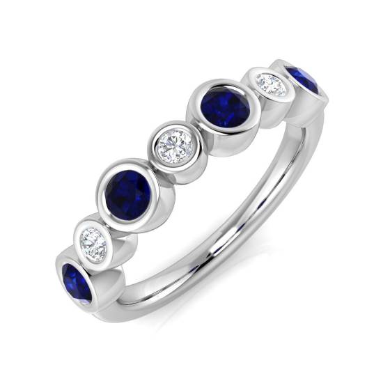 Round Cut Blue Sapphire Gemstone Bezel Set Ring