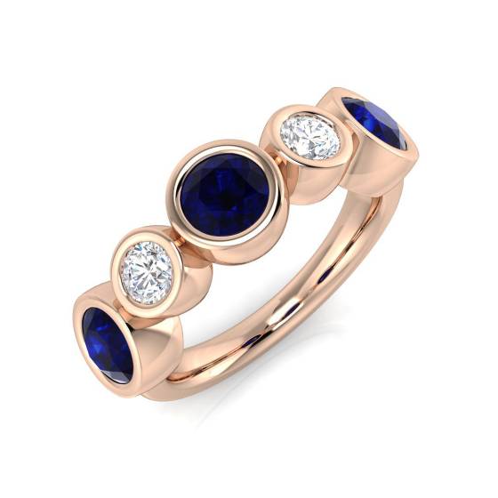 Round Cut Blue Sapphire Gemstone Bezel Set Ring