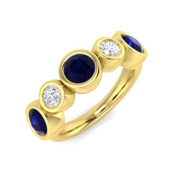 Round Cut Blue Sapphire Gemstone Bezel Set Ring