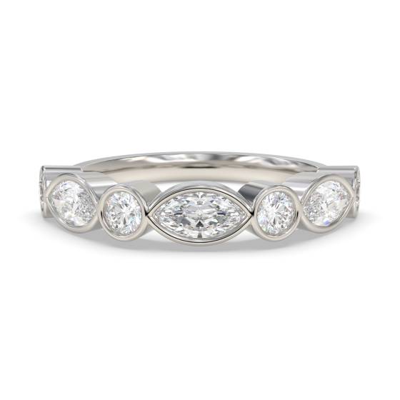 Round and Marquise Bezel Set Half Eternity Ring