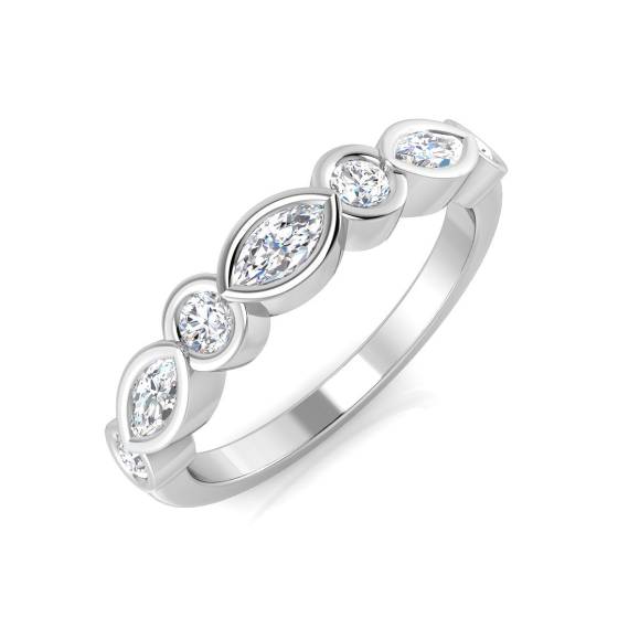Round and Marquise Bezel Set Half Eternity Ring