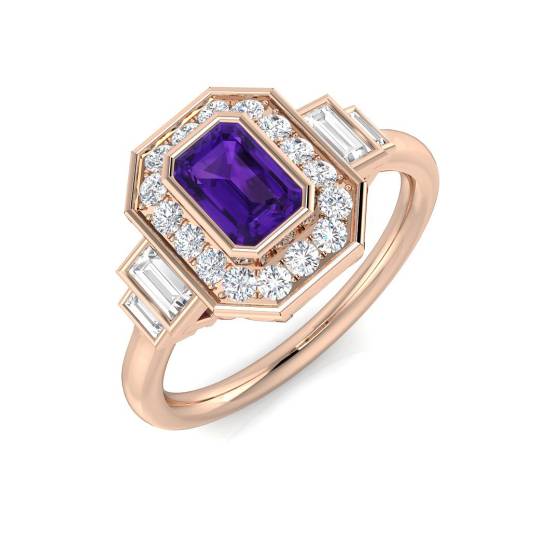 Emerald Cut Amethyst Gemstone Bezel Set Ring