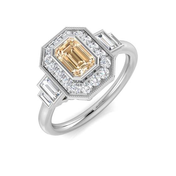 Emerald Cut Morganite Gemstone Bezel Set Ring