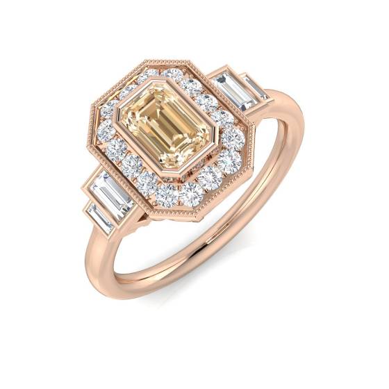 Emerald Cut Morganite Gemstone Bezel Set Ring
