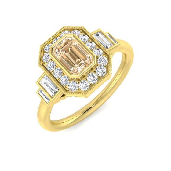Emerald Cut Morganite Gemstone Bezel Set Ring