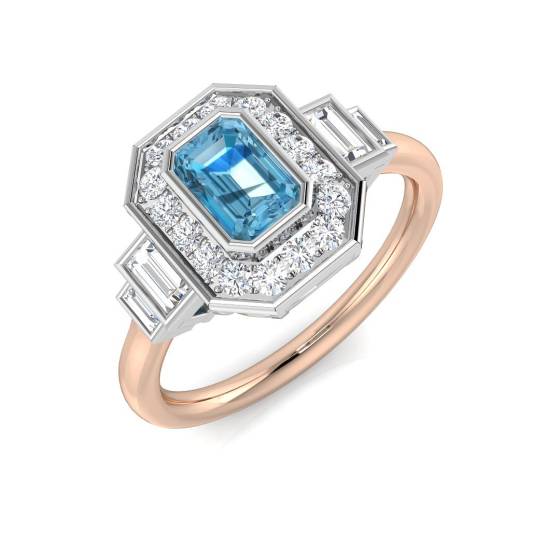 Emerald Cut Blue Topaz Gemstone Bezel Set Ring