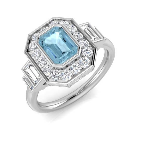 Emerald Cut Aquamarine Gemstone Bezel Set Ring