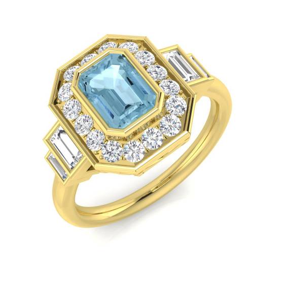 Emerald Cut Aquamarine Gemstone Bezel Set Ring