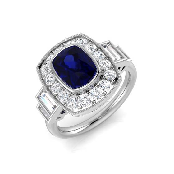 Cushion Cut Blue Sapphire Gemstone Bezel Set Ring