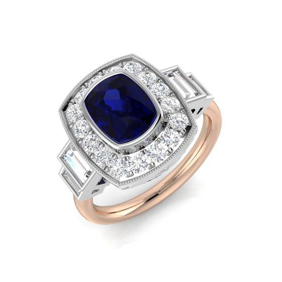 Cushion Cut Blue Sapphire Gemstone Bezel Set Ring