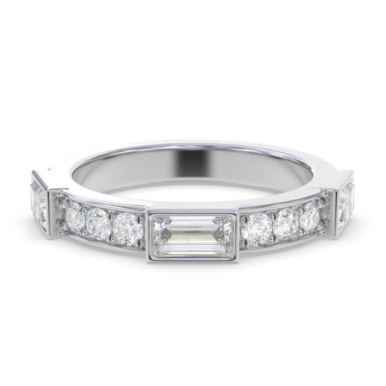 Baguette and Round Bezel Set Diamond Ring
