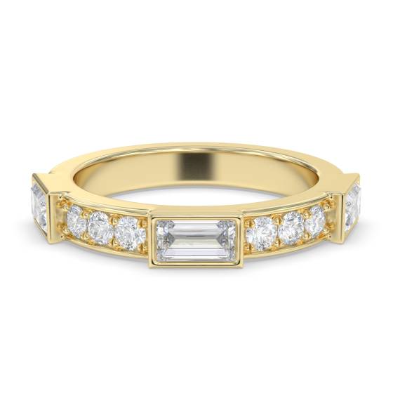 Baguette and Round Bezel Set Diamond Ring