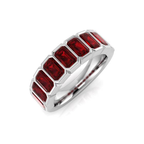 Emerald Cut Ruby Gemstone Bezel Set Ring