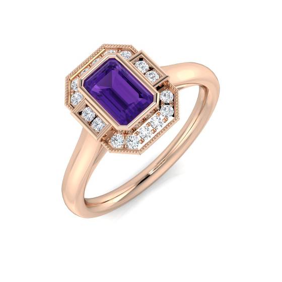 Emerald Cut Amethyst Gemstone Bezel Set Ring