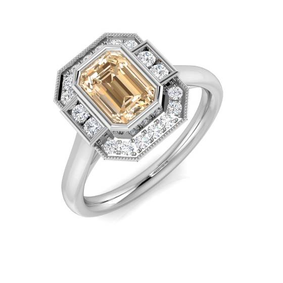 Emerald Cut Morganite Gemstone Bezel Set Ring