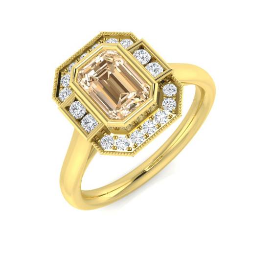 Emerald Cut Morganite Gemstone Bezel Set Ring