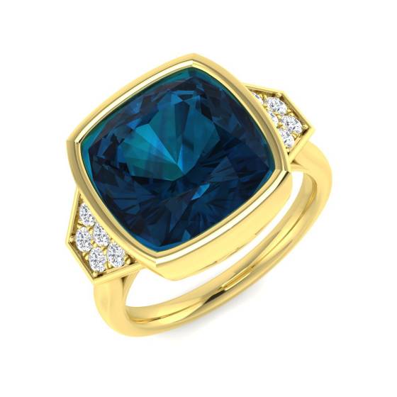 Cushion Cut Blue Topaz Gemstone Bezel Set Ring