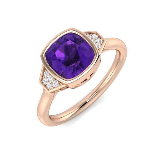 Cushion Cut Amethyst Gemstone Bezel Set Ring
