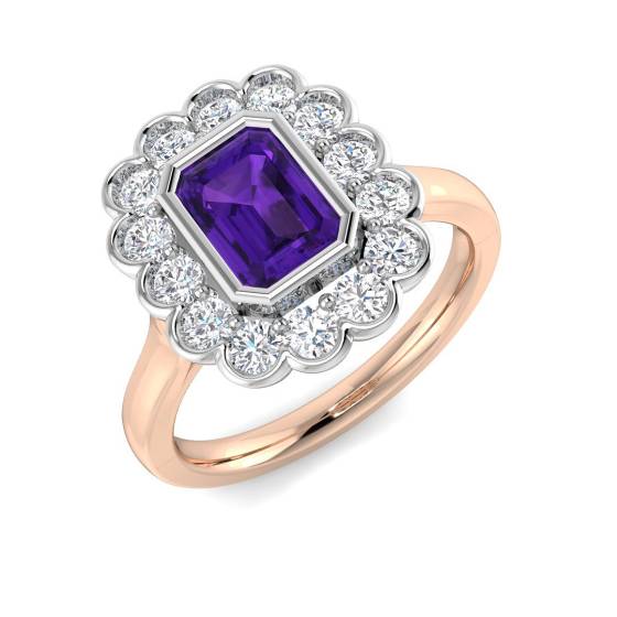 Emerald Cut Amethyst Gemstone Bezel Set Ring