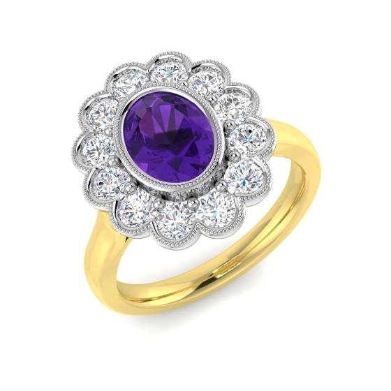 Oval Cut Amethyst Gemstone Bezel Set Ring